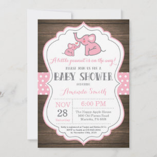 Rustisch Elephant Baby shower Invitation Roze Kaart