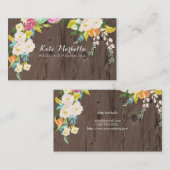 Rustisch Faux-hout met kleurrijke bloemen Visitekaartje (Voorkant / Achterkant)