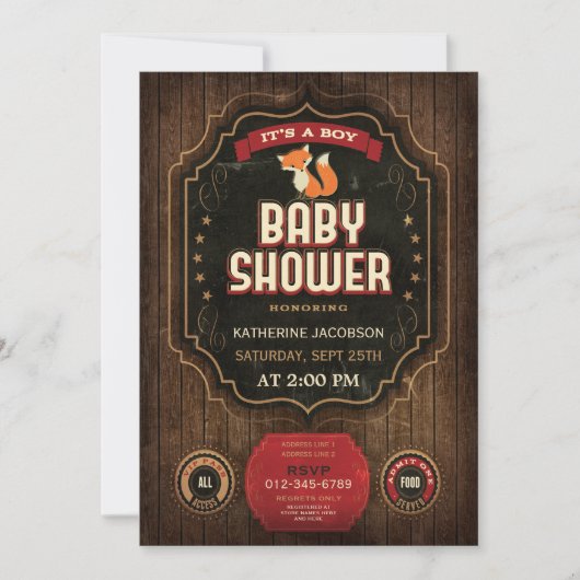 Rustisch Fox Baby shower  Chalkboard & Wood Kaart (Voorkant)