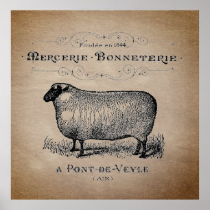 Rustisch Frans Land Sheep Typography Farmhouse Poster