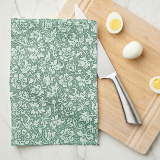 Rustisch Frans  Sage Green Floral Pattern Theedoek (Quarter Fold)