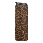 Rustisch gegaufreerd leder thermosbeker (Geroteerd rechts)