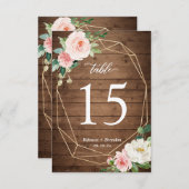 Rustisch Geometric Blush Floral Wedding Table Numb RSVP Kaartje (Voorkant / Achterkant)