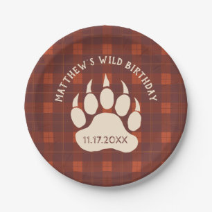 Rustisch geplakt Beer Paw Wilde Birthday Party Papieren Bordje