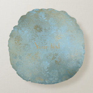 Rustisch goud, gouden, goudgoudwand, blauwgroen bl rond kussen