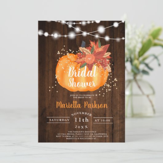 Rustisch goudfloraalhout licht herfst vrijgezellen kaart (Staand voorkant)