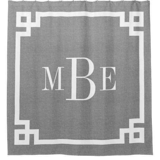 Rustisch grijs Grieks sleutelgrensmonogram | Boeri Douchegordijn (Voorkant)