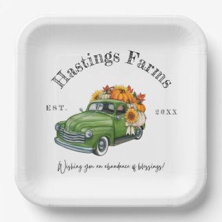 Rustisch Groen Boerderij Truck Thanksgiving Harves Papieren Bordje