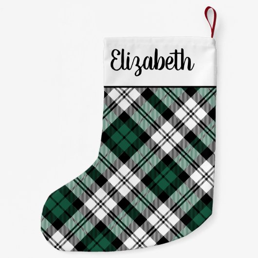 Rustisch Groen en Zwart Tartan Gepersonaliseerd Kleine Kerstsok (Achterkant)
