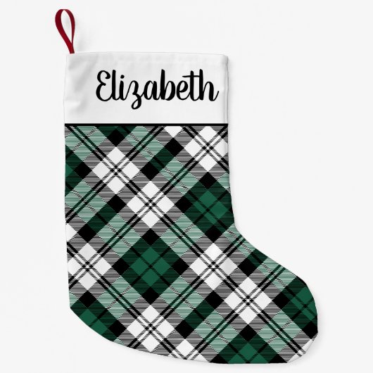 Rustisch Groen en Zwart Tartan Gepersonaliseerd Kleine Kerstsok (Voorkant)