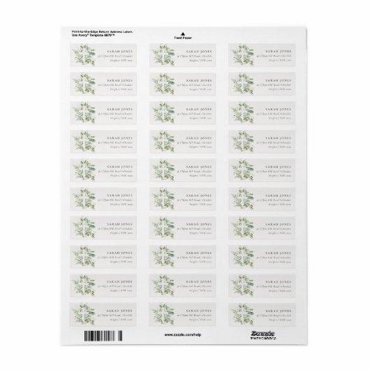 Rustisch Groen Eucalyptus Fern Foliage Cross-adres Etiket (Full Sheet)