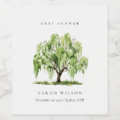 Rustisch groen Waterverf Willow Tree Baby shower Wijn Etiket (Enkel label)