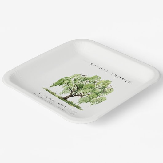 Rustisch groen Waterverf Willow Tree Vrijgezellenf Papieren Bordje (Gebogen)