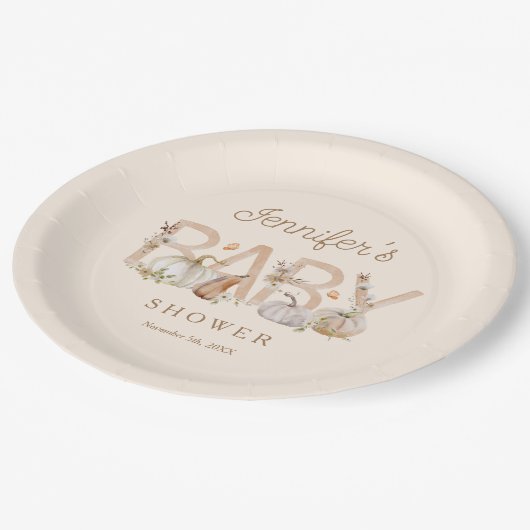 Rustisch Herfst Pumpkin-Baby shower Papieren Bordje (Gekanteld)