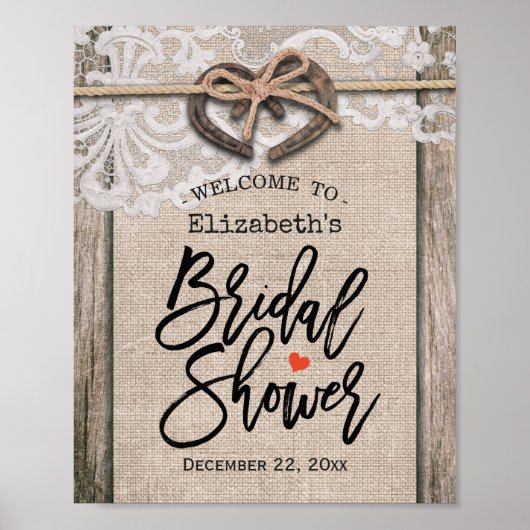 Rustisch Hoefijzer Burlap Vrijgezellenfeest Welkom Poster (Voorkant)