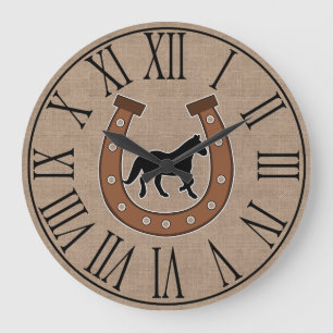 Rustisch Hoefijzer en Black Horse Faux Burlap Grote Klok
