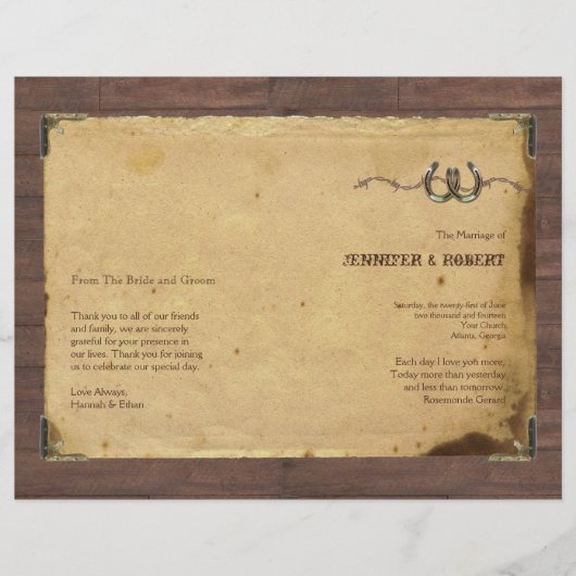 Rustisch Hoefijzer Wedding Programme (Voorkant)
