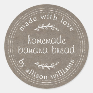 Rustisch Homemade Banana Bread Kraft Paper Ronde Sticker