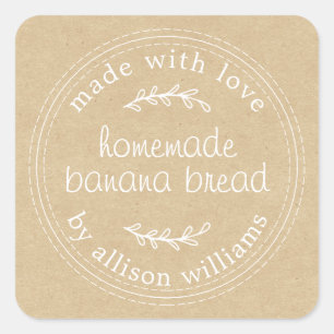 Rustisch Homemade Banana Bread Kraft Paper Vierkante Sticker