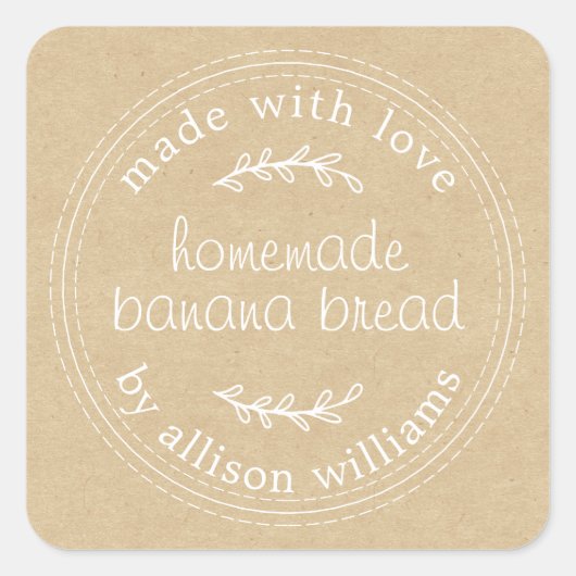 Rustisch Homemade Banana Bread Kraft Paper Vierkante Sticker (Voorkant)