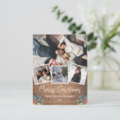 Rustisch hout 4-foto winterbessen feestdagenkaart (Staand voorkant)