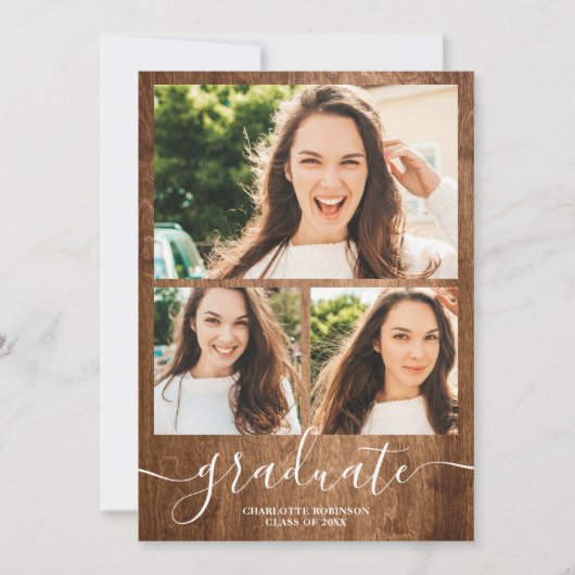 Rustisch hout afstuderen script 4 foto's afstudere kaart (Voorkant)