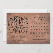 Rustisch hout Bespaar de Datum Rood hart kalender Kaart (Voorkant)