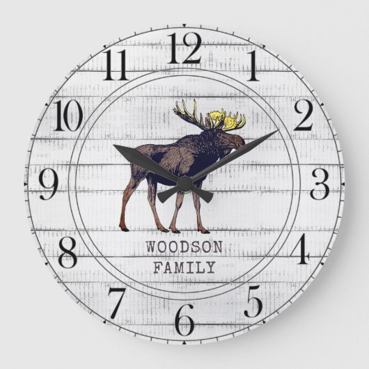 Rustisch hout dat Moose Family Name Large Clock ge Grote Klok (Voorkant)
