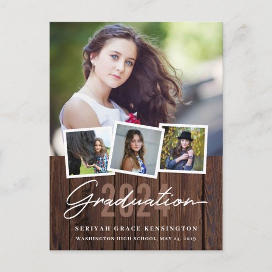 Rustisch hout elk jaar Afstuderen 4 Foto Briefkaart (Voorkant)