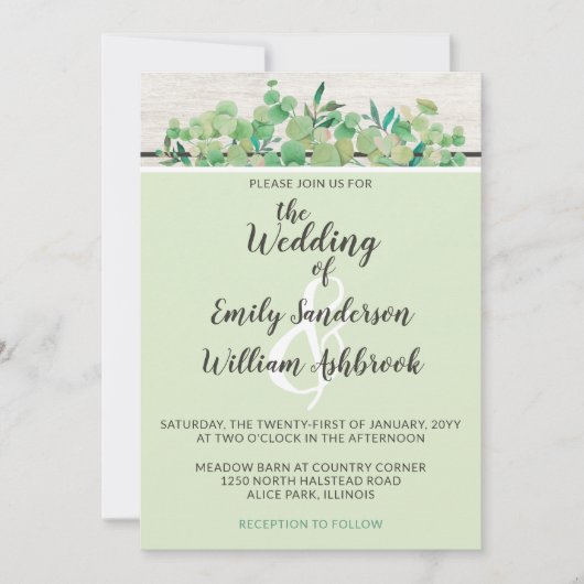 Rustisch hout en Eucalyptus Leaf Botanical Wedding Kaart (Voorkant)