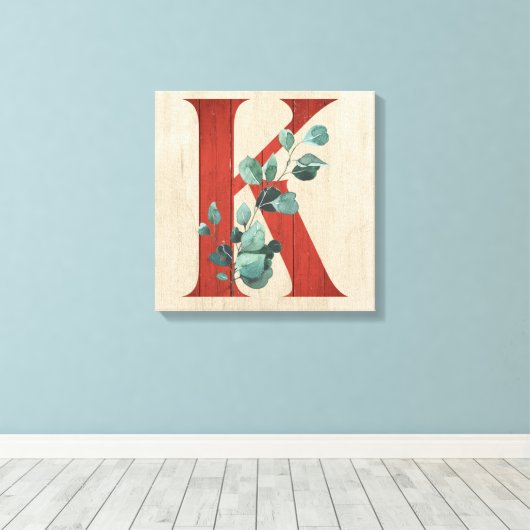 Rustisch hout en Eucalyptus Letter K Canvas afdruk (Insitu (Houten vloer))