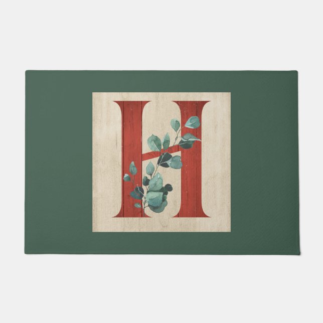 Rustisch hout en eucalyptusletter H Deurmat (Voorkant)