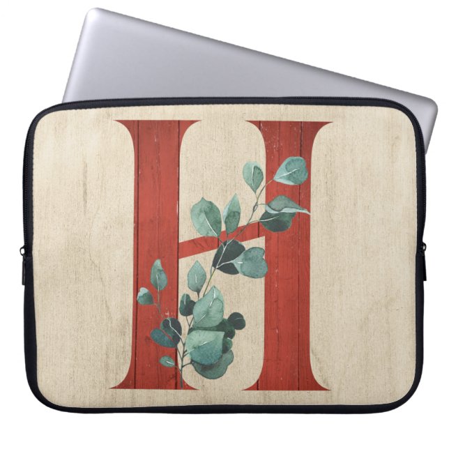 Rustisch hout en eucalyptusletter H Laptop Sleeve (Voorkant)