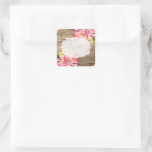 Rustisch hout en gepekeld Roze Hibiscus Vloerland Vierkante Sticker (Tas)