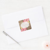 Rustisch hout en gepekeld Roze Hibiscus Vloerland Vierkante Sticker (Envelop)