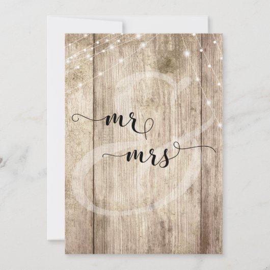Rustisch hout en lichte strings weddenschappen kaart (Achterkant)