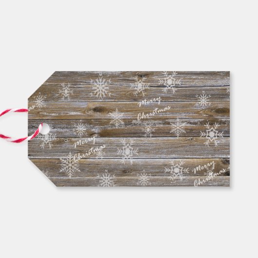 Rustisch hout en neusvlokken Gift Label Cadeaulabel (Achterkant Horizontaal)