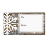 Rustisch hout en neusvlokken naar en van etiket (Voorkant)