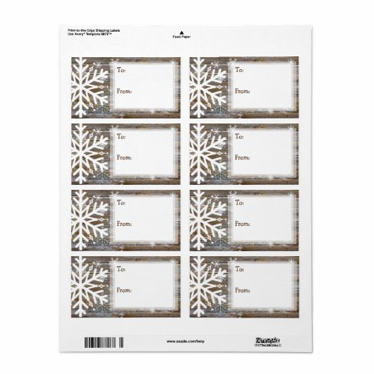 Rustisch hout en neusvlokken naar en van etiket (Full Sheet)