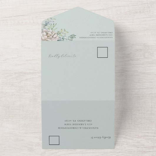 Rustisch hout en plantgoed Eucalyptus Wedding All In One Uitnodiging (Buitenkant)