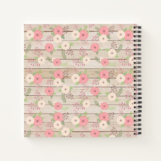 Rustisch hout en roze Floral - Aangepaste foto & n Notitieboek (Achterkant)