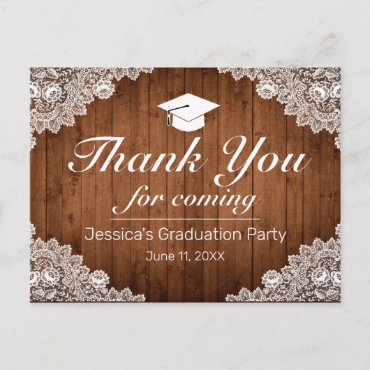 Rustisch hout en wit Afstuderen Dank je Post Briefkaart (Voorkant)
