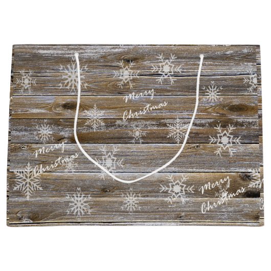 Rustisch hout en witte neusvlokken Zure kerst Groot Cadeauzakje (Voorkant)