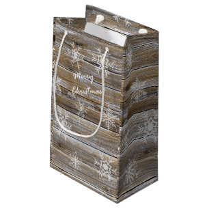 Rustisch hout en witte neusvlokken Zure kerst Klein Cadeauzakje