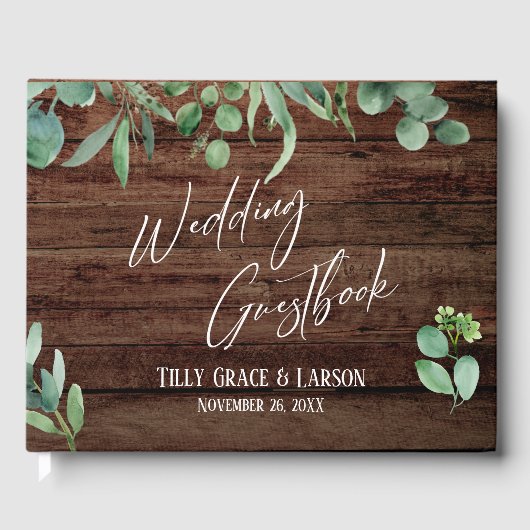Rustisch hout Eucalyptus Handschrift Guestbook Gastenboek (Voorkant)