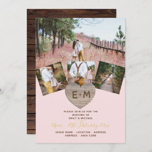 Rustisch hout gegraveerd Hart PHOTO COLLAGE Kaart