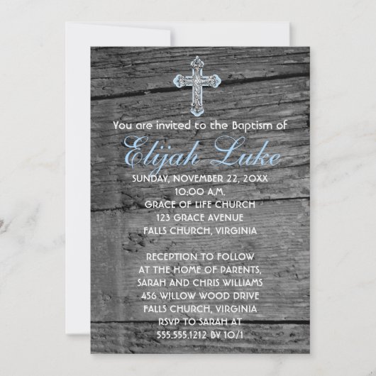 Rustisch hout met  Cross Baptisme Kaart (Voorkant)