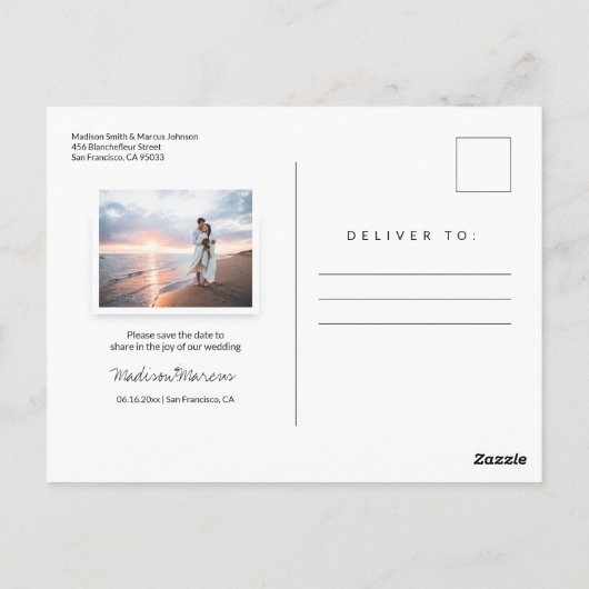 Rustisch hout met fotosjabloon | Datum opslaan Briefkaart (Achterkant)