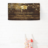 Rustisch hout met Gold Tone Congrats Afstudeerder  Spandoek (Insitu)