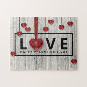 Rustisch hout Moderne Valentijnsdag LOVE Red Heart Legpuzzel